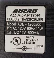 12v AC Adaptor AHEAD ADB-1200500 500mA For CCTV; MULTIPLE OTHER USES
