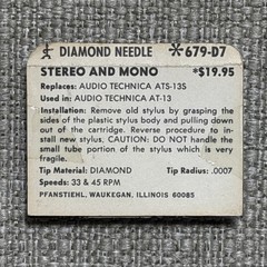 Pfanstiehl 679-D7 Diamond Stylus Replaces AUDIO TECHNICA ATS-13S For AT-13 NOS