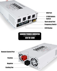 5000W Power Inverter 12V to 120V for RVs, Camping & Off-Grid Systems