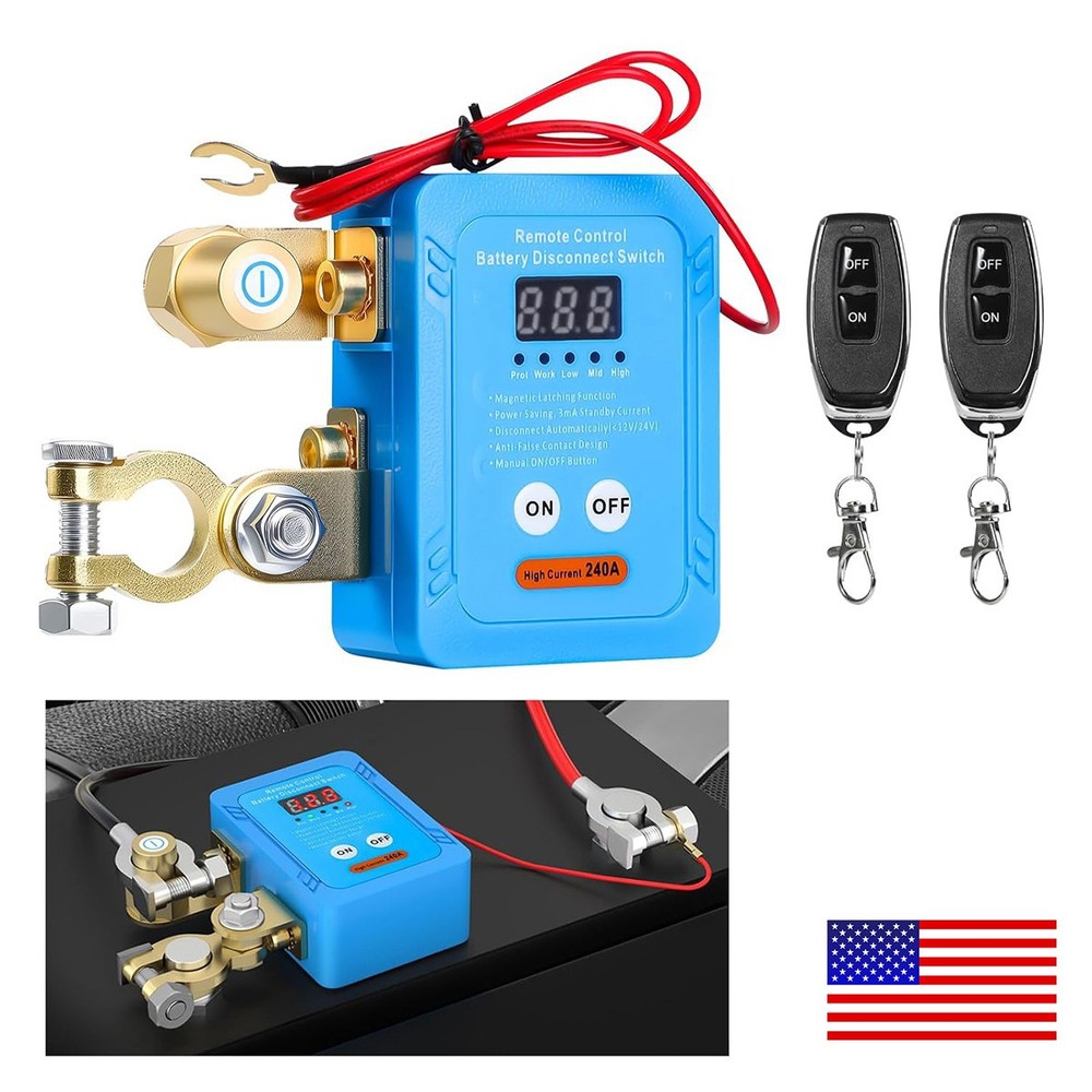 12/24V 240A Remote Battery Disconnect Kill Switch Anti Theft RV ATV Boat & LED