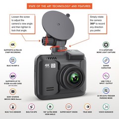 Rove R2-4K Car Dash Cam – 4K Ultra HD 2160P – Built-In WiFi & GPS, Parking Mode