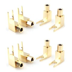 4x Gold Plated Copper Spade Fork Banana Plug Adapter Kits For HIFI Audio Cable