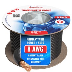 25FT Translucent Speaker /Power/ Auto Cable 8AWG CCA Wire- Black Blue Red LOT