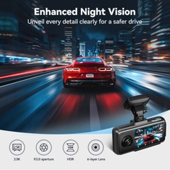 REDTIGER A6 3 Channel Dash Cam, 2.5K+1080P+1080P, 5.8GHz WiFi,3″ Touch Screen