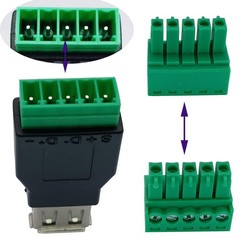 2 PCS USB 2.0 A Screw Terminal Block Adapter Female to 5 Pin Bolt Shield