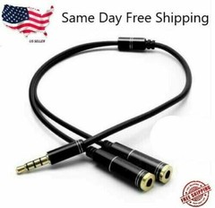 3.5mm AUX Audio Mic Splitter Cable Earphone Headphone Adapter 1 Male to 2 Female