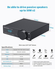 Fosi Audio DA2120C Bluetooth AptX Amplifier 120W x2 Stereo Hi-Fi DAC Amp Remote