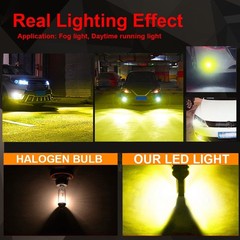 2X Yellow LED Fog Light Bulbs H11 / H8 3000K 12LEDs Waterproof Fog Light