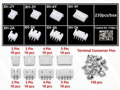 250pc JST-XH Kit 2p 3p 4p Pin 2.54mm Terminal Housing PCB Header Wire Connectors