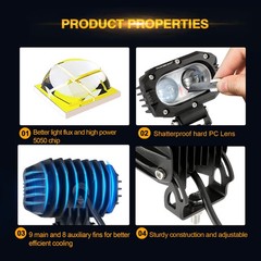 AUXBEAM 4″ 60W LED Work Light Bar Pods Spot Fog Driving Kit ATV Offroad + Wiring