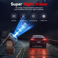 REDTIGER 64+128G A4 Dash Cam Front and Rear 4K Dash Camera 2″ Touch Screen
