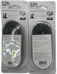 2-Pack GE 12ft RCA Audio Cable 2-RCA Male to Male Color Coded Black 34491