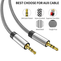 3.5Mm Nylon Braided Aux Cable 3FT, Audio Auxiliary Input Adapter Male to Male Co