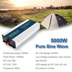 48V to 120V Pure Sine Wave Inverter 5000W Power Home Solar System Camp Motor Car