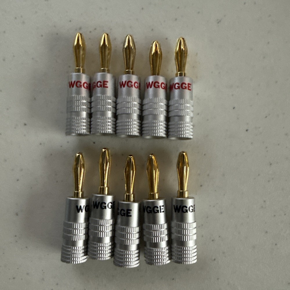 WGGE WG-009 Banana Plugs Audio Jack Connector, 24k Gold Dual Screw Lock 10pcs
