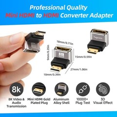 90 Degree Mini HDMI to 2 Pack, (Up & Down) Male Female