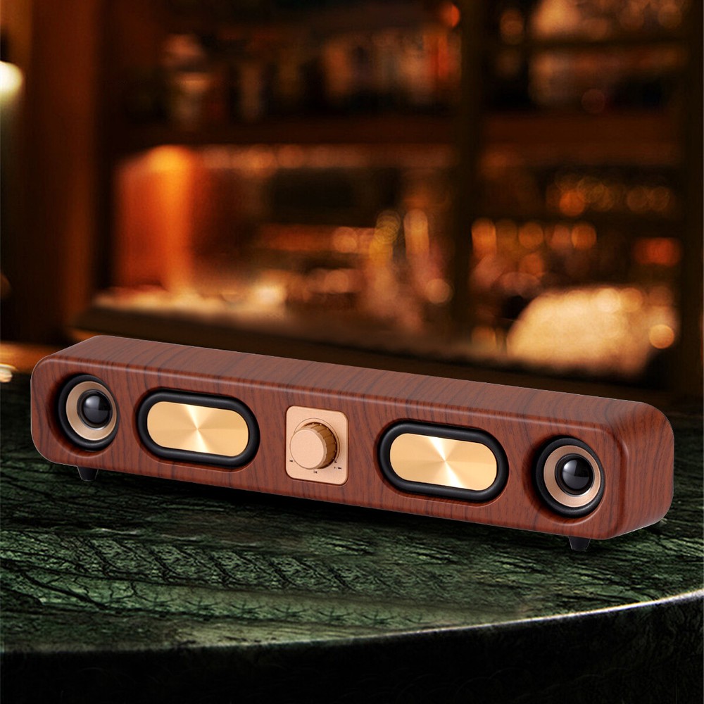 Wood Grain 4D Surround Heavy Bass 2″ 10W Retro Bluetooth Strip Audio speaker NEW