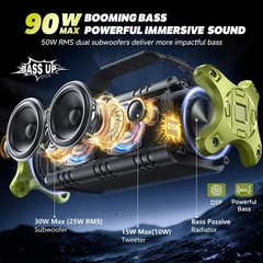 W-KING Bluetooth Speaker, 90W Max Portable Outdoor Speaker Loud-Green