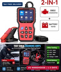 Easy to Use 2-in-1 OBD2 Scanner with Battery Tester: 1S Read & Clear Check Engin