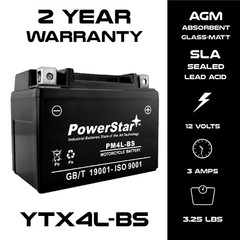 2 YEAR WARRANTY NEW YTX4L-BS AKA CTX4L-BS Motorcycle/PowerSport Battery