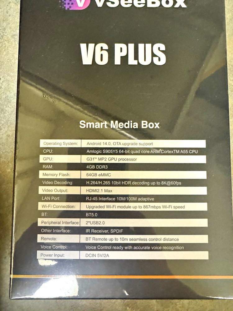 vSeeBox V6 Plus Android 14 Media Box 64GB Wi-Fi 6 BT 5.0 HDMI 4320p