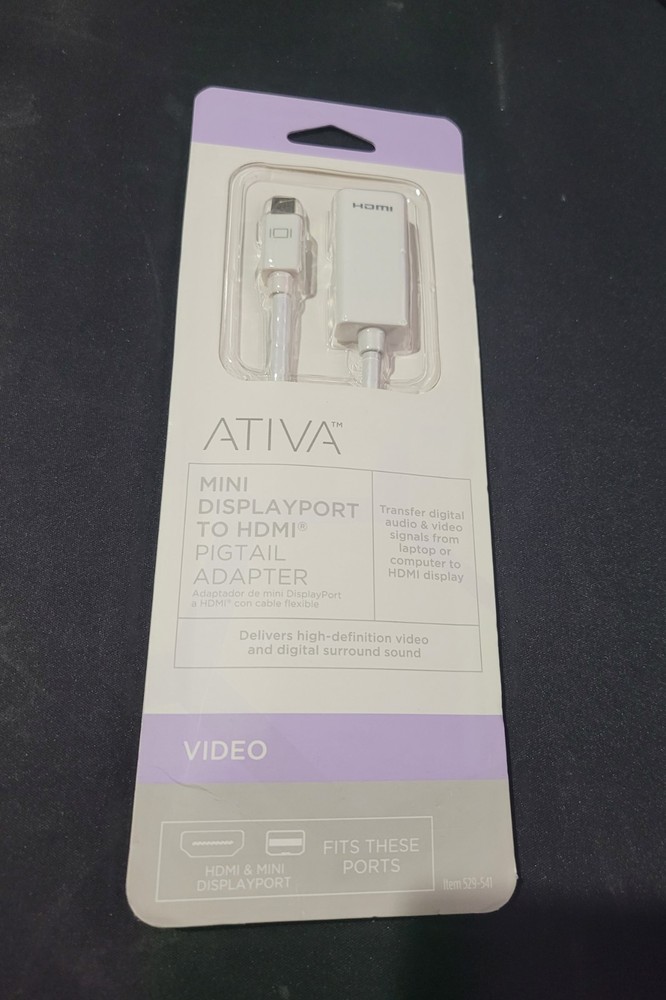 Ativa Mini DisplayPort to HDMI Pigtail Adapter -White- New!