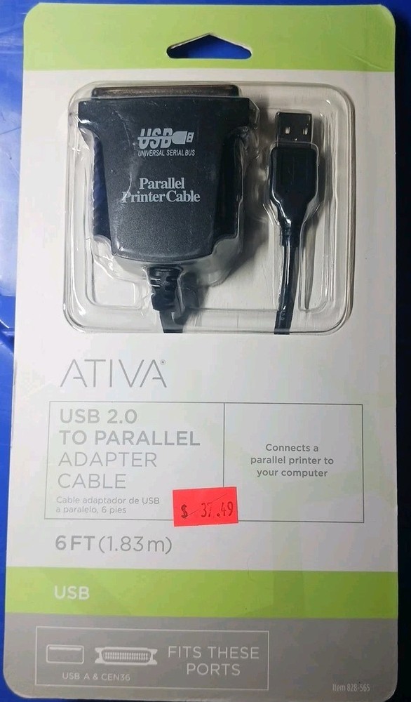 Ativa 6FT USB 2.0 To Parallel Adapter Printer Cable 6ft Long #828-565 NEW!