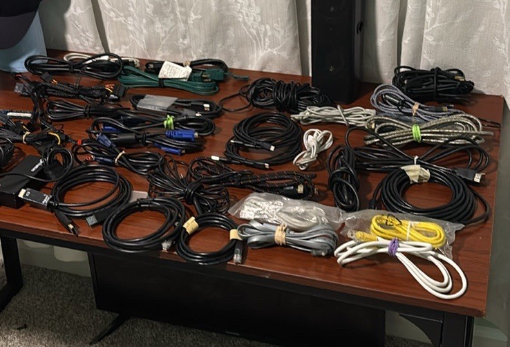BOX OF ELECTRONICS CABLES ETHERNET, HDMI , USB TYPE C