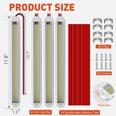 4x 12V LED Interior Light Bars 120LED 2800LM Lights with ON/Off for Car RV Truck