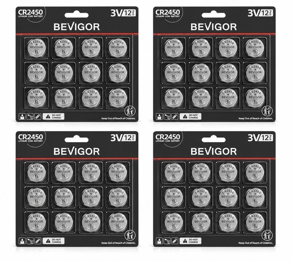 48-pack CR2450 3V Bevigor Lithium Coin Button Cell Battery for Key Fob Sensors