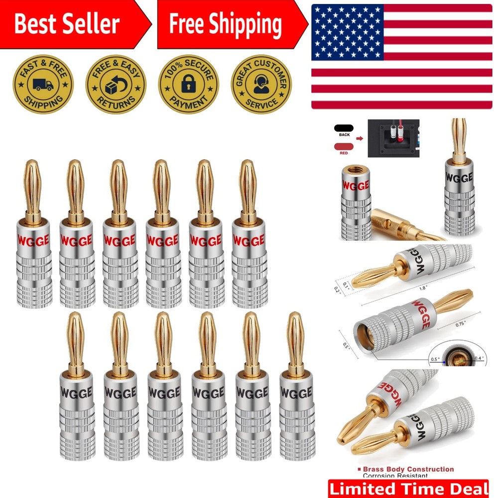Professional Audio Connection – 12-Pack 24K Gold Banana Plugs for Home Theater