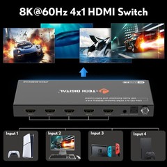 8K HDMI Switch 4 in 1 Out 8K60Hz 4K120Hz 1080P240Hz, HDR HDCP2.3 EDID, Suppor…