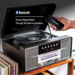 CR7016A-BK Rhapsody 7-in-1 Bluetooth 3-Speed Vinyl Record Player Turntable, C…