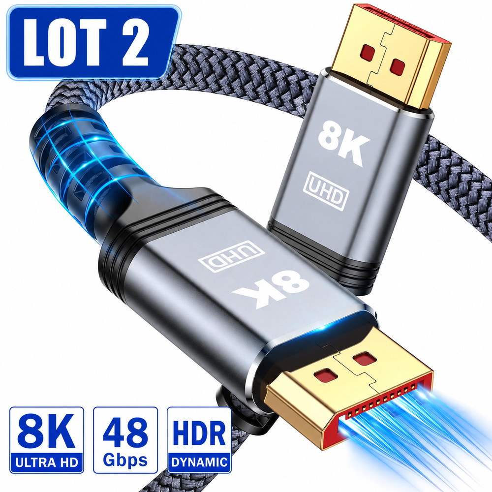 UHD 8K DisplayPort Cable 10FT 8K@60hz, 4K@144hz32.4Gbps, HDR, HBR3 DP to DP Cord
