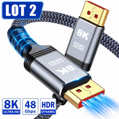 UHD 8K DisplayPort Cable 10FT 8K@60hz, 4K@144hz32.4Gbps, HDR, HBR3 DP to DP Cord