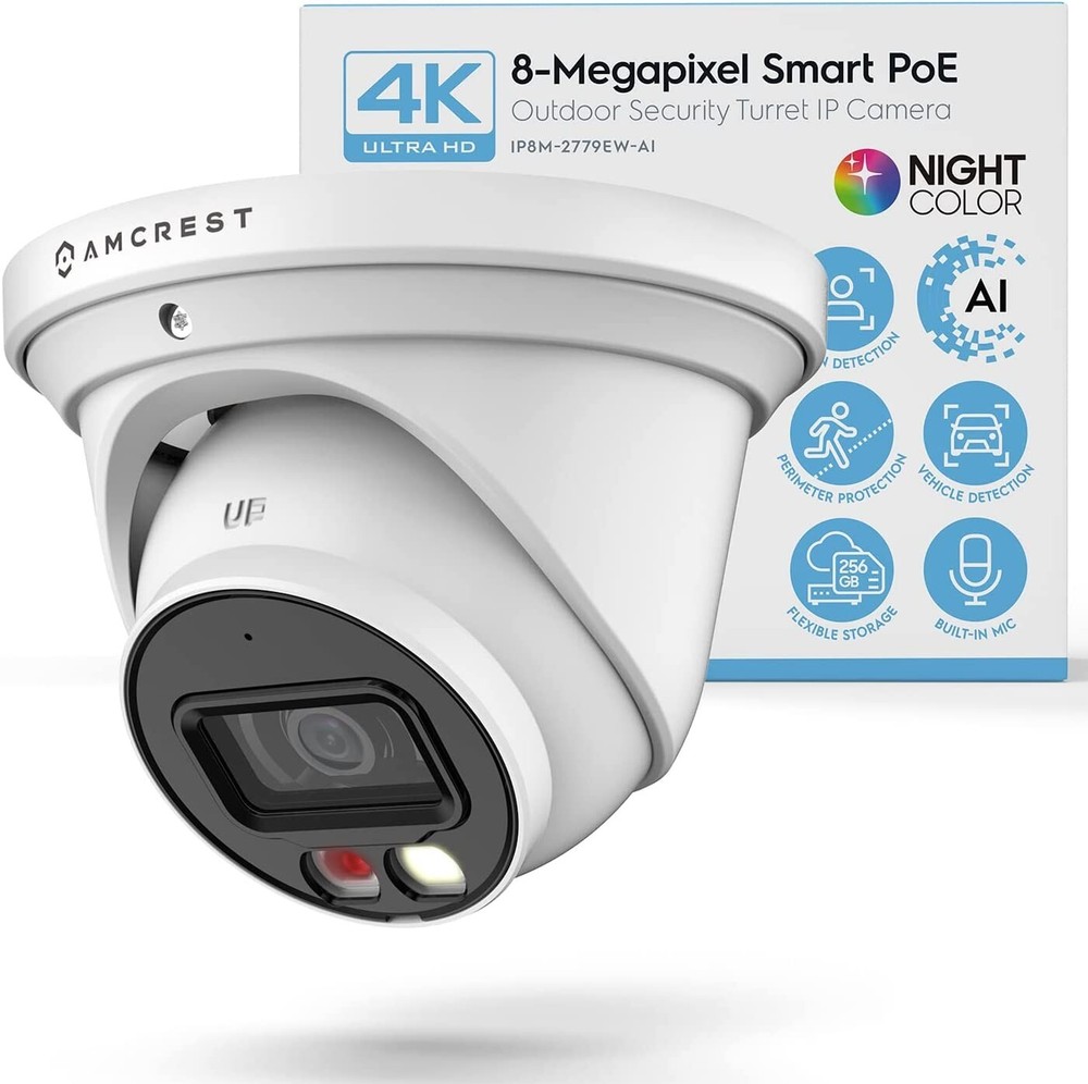 Amcrest 4K POE AI IP Security Camera 8MP Turret Color Night Vision Warranty