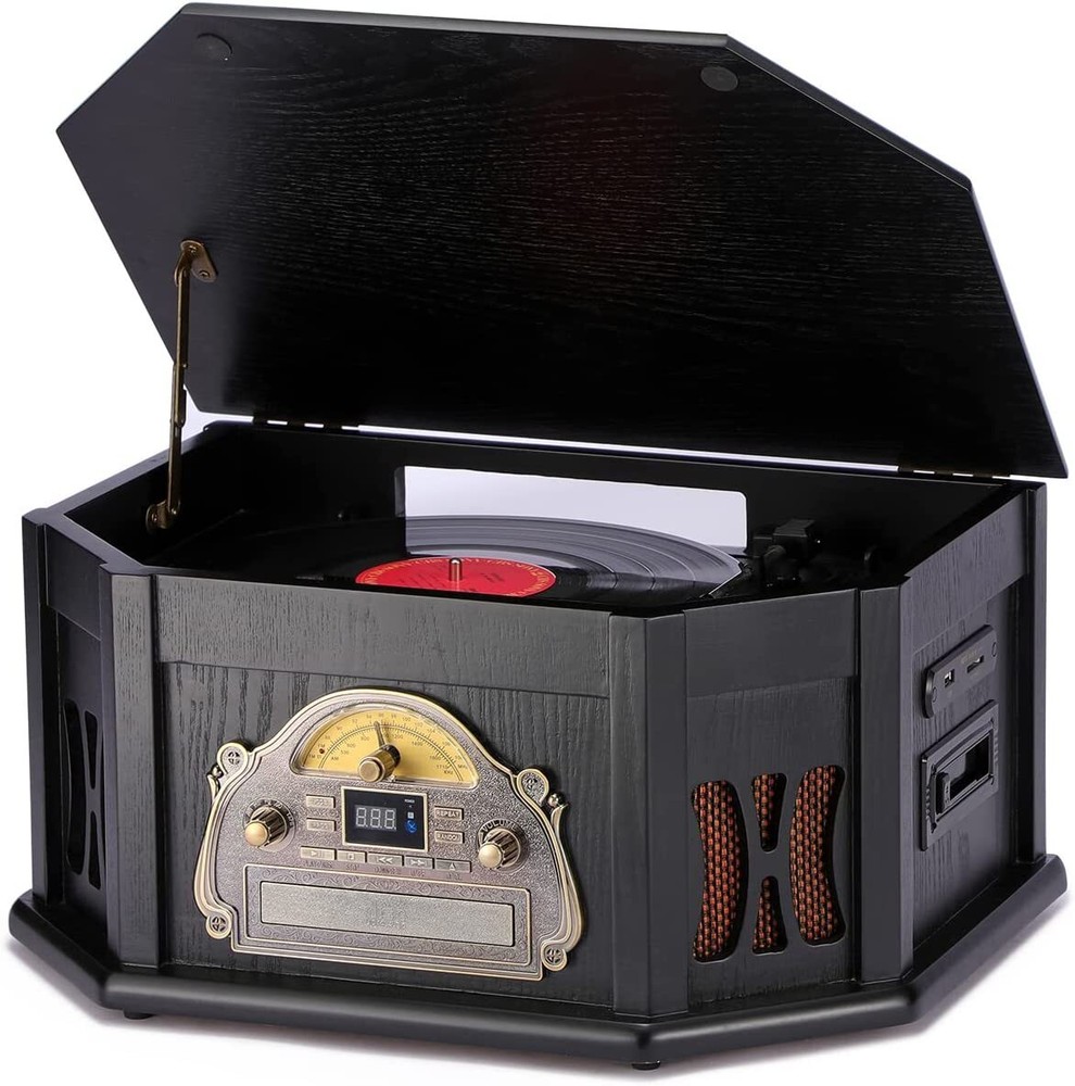 ORCC Bluetooth 3-speed 10-in-1 Record Player CD Cassette Nostalgic Turntable US