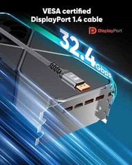 LOT2 DisplayPort Cable UHD 8K 10FT 8K@60hz, 4K@144hz32.4Gbps, HDR, HBR3 DP to DP