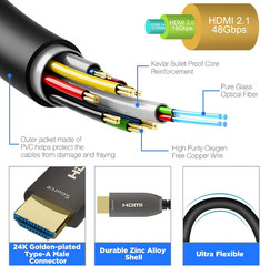 8K Fiber Optic HDMI Cable 100 FT, HDMI 2.1, 48Gbps, eARC, 8K@60Hz, 4K@120Hz, Com