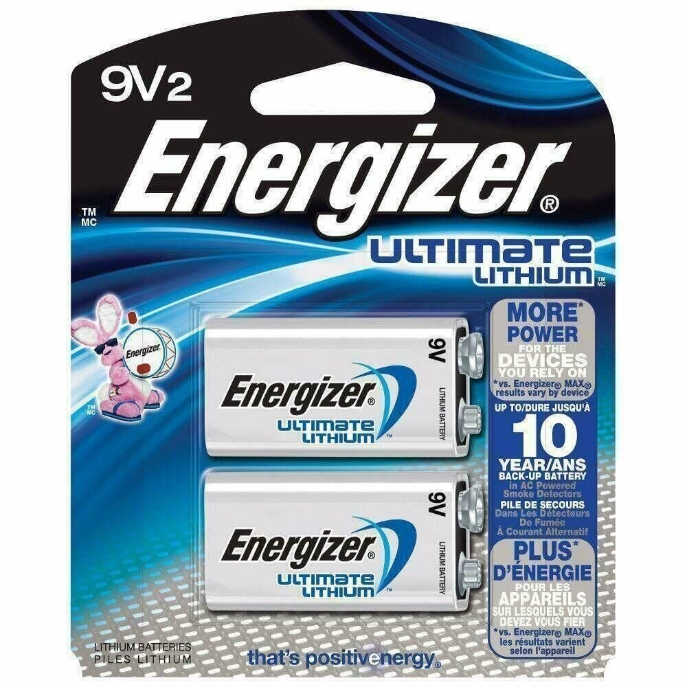 Energizer Ultimate Lithium Battery 9V 2 Pack (L522BP-2) EXP 2030