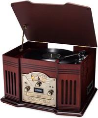 ClearClick All-in-One Turntable w/ Record Player CD Cassette Radio CD Aux USB BT