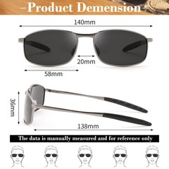FEISEDY Trendy Polarized Sunglasses For Men Rectangle 58mm, Gun Ash/Grey