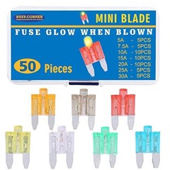 Mini Blade Automotive Glow Fuses – 50 Pack, Smart Blown Fuse Identification, Eas