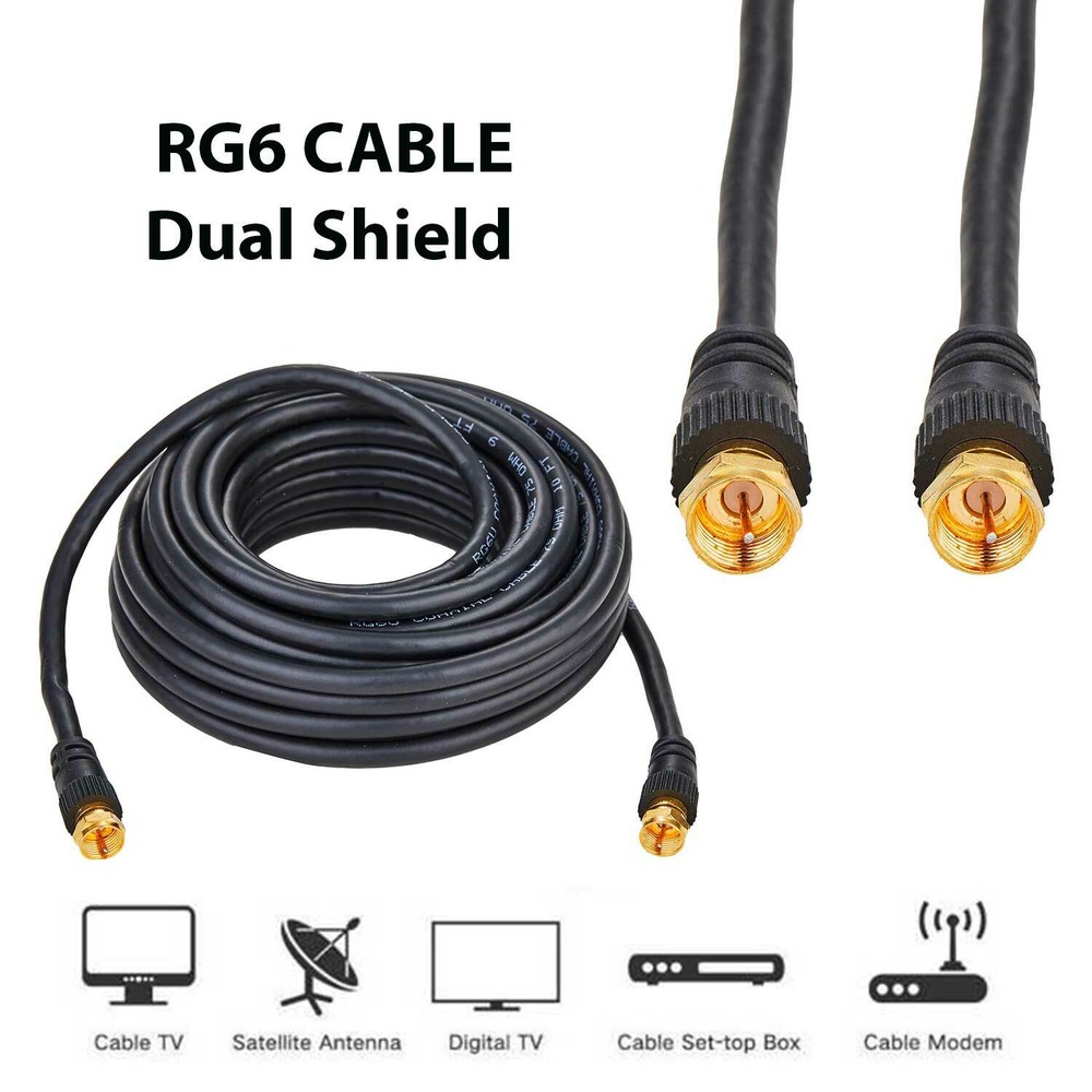 RG6 Dual Shield Coaxial Premium Cable TV Antenna DVR Satellite F-Type 18 AWG lot