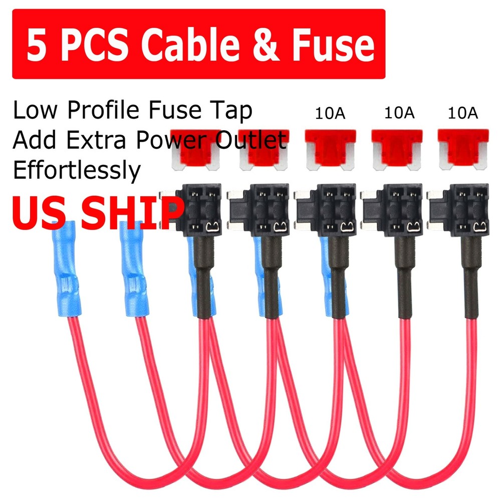 5 PCS SET ADD-A-CIRCUIT 10Amp BLADE STYLE Low Profile MINI FUSE HOLDER FUSE TAP