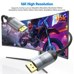 Display Port Cable 10 ft, DisplayPort 2.1 16K@60Hz 8K@120Hz 4K@240Hz 2K@360Hz…