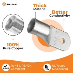 SELTERM 10pcs 4/0 AWG1/4″ Stud Tinned Copper Wire Lugs, Heavy Duty Battery Ca…