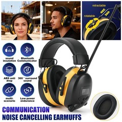 Bluetooth FM Radio Headphones with Digital Display 30Db Hearing Protection Safe