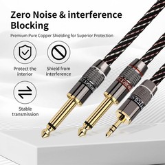 3.5mm TRS to Dual 6.35mm TS Y Splitter Audio Cord, 1/8 to 1/4 Stereo Cable wi…