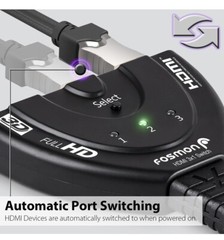 Fosmon 3Port HDMI Switcher/Splitter Full HD 3D 1080p HDCP, 24K Gold Plated Cable